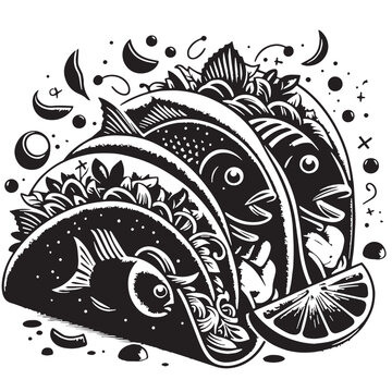 Black Fish Tacos Silhouette Vector, High Quality Illustration on White Background