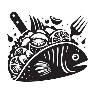 Black Fish Tacos Silhouette Vector, High Quality Illustration on White Background