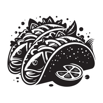 Black Fish Tacos Silhouette Vector, High Quality Illustration on White Background