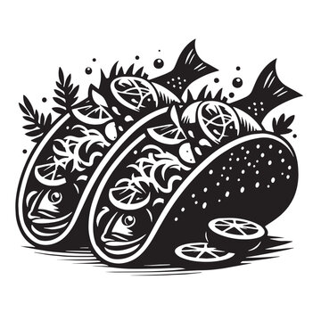 Black Fish Tacos Silhouette Vector, High Quality Illustration on White Background
