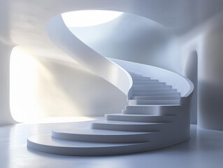 Poster - Elegant White Spiral Staircase in Modern Minimalist Architecture Building Interior