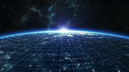 Wall Mural - A breathtaking view of Earth from space, showcasing a glowing horizon and starry background