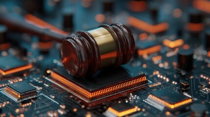 Poster - Legal technology a gavel on a circuit board