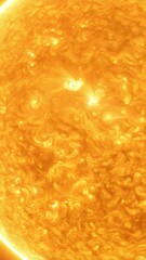 Wall Mural - Detailed close up of the vibrant yellow Sun with visible surface activity and solar flares set against a starfield backdrop