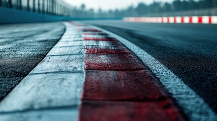 Wall Mural - a detailed close-up shot of an empty f1 track, capturing the curves and textures of the asphalt and 