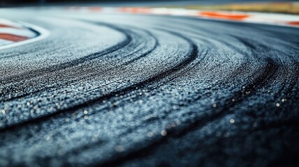 Wall Mural - a close-up view of an empty formula 1 track showcasing the smooth asphalt surface and intricate tire