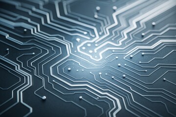 Aufkleber - Futuristic tech circuit board background showing intricate electronic pathways with glowing light on dark surface, symbolizing digital connectivity concept.