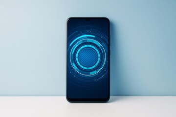 Aufkleber - Futuristic smartphone display with digital tech interface on blue background for business or technology concept.