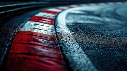 Wall Mural - a close-up view of a wet racetrack corner at autodromo nazionale monza, highlighting the texture of 
