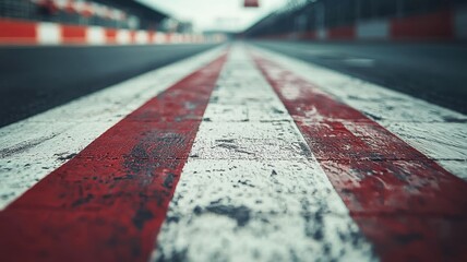 Wall Mural - this close-up image showcases an empty formula 1 track, focusing on the weathered red stripes agains