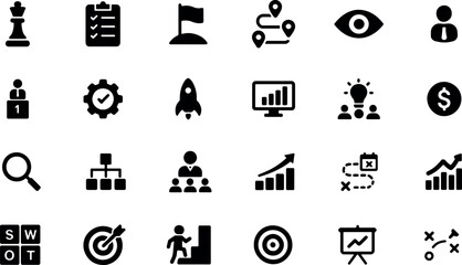 Poster - Strategic planning and business icons set representing vision goals and management