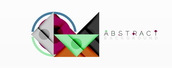 Poster - Modern geometric design. Colorful shapes overlap creating dynamic visual effect. Clean lines, minimalist style. Bright hues present.