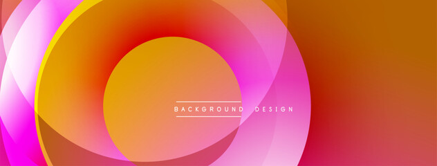 Poster - Abstract vibrant layers create dynamic circular design. Orange, pink hues blend smoothly, forming modern backdrop.