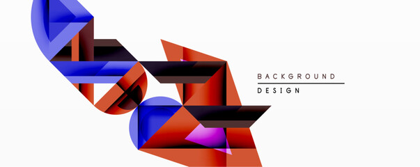 Poster - Abstract geometric shapes create dynamic composition. Gradient colorsblue, orange, purpleoverlap, forming modern visual effect. Minimalist design suitable for backgrounds, presentations.