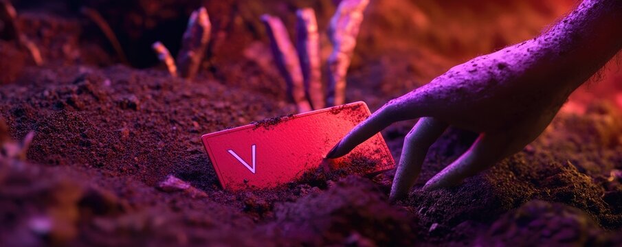 A red business card with the logo of 