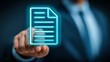 © Aris Suwanmalee - A professional man holds a glowing digital document, symbolizing modern business practices.