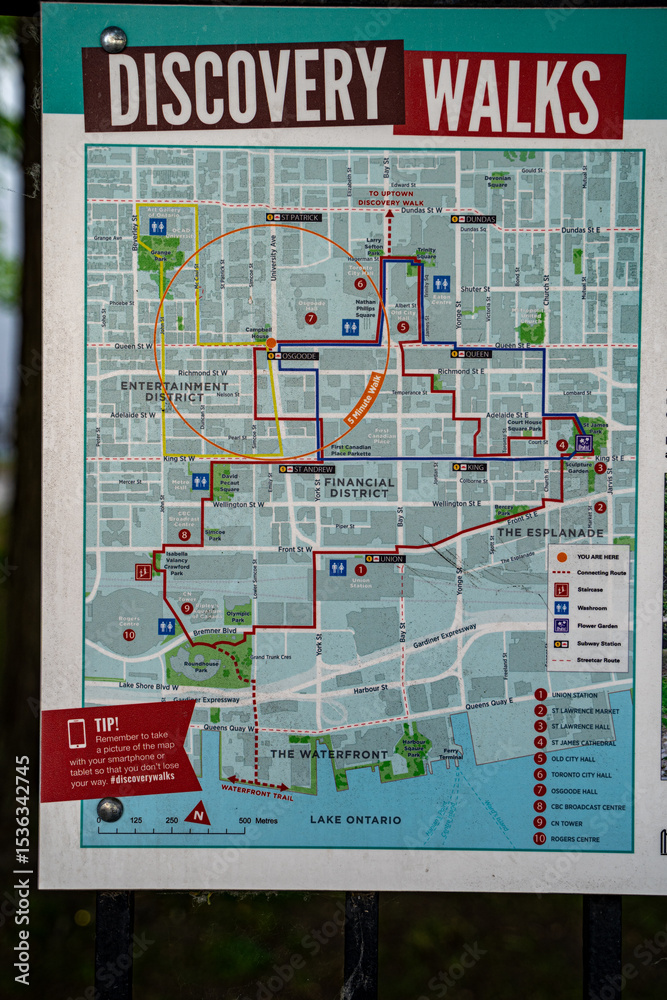 Signage map for Discovery Walks in downtown Toronto. Toronto, Canada ...