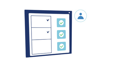 Successfully completed tasks shown with green checkmarks and user icon on bright white background