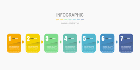 Wall Mural - For business concept with 7 steps infographics,  multicolor rectangle shape, ,design for workflow layout, diagram, annual report, web design. vector