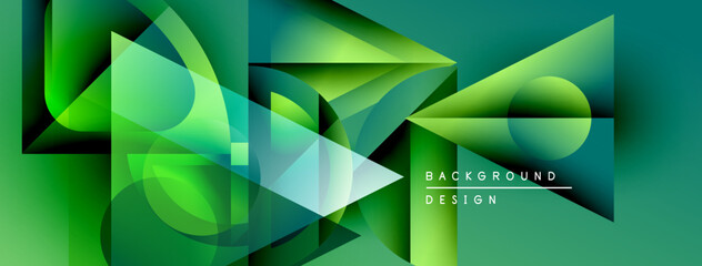 Poster - Abstract geometric shapes, vibrant green hues, dynamic composition. Modern design element for backgrounds, presentations. Smooth gradients create depth.