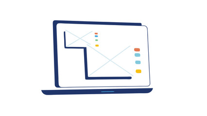 Concepting UX design visualising the wireframe of a web app on a stylish laptop with simple flat