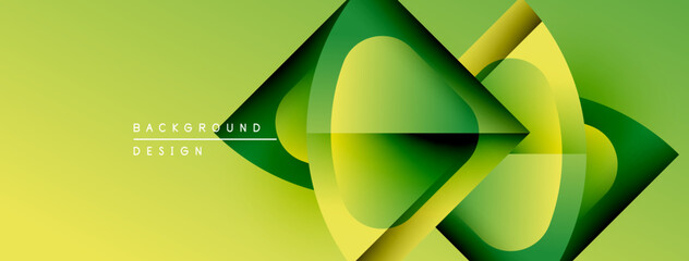 Poster - Abstract geometric shapes overlap, creating dynamic visual effect. Yellow, green hues dominate composition. Modern design element.