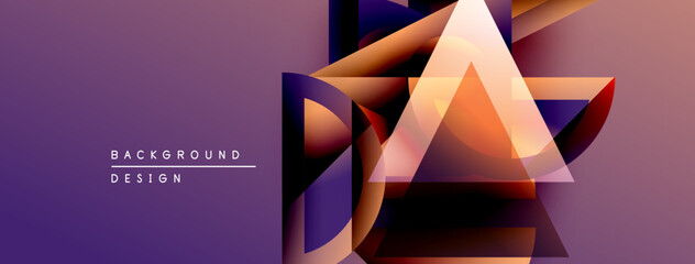 Aufkleber - Abstract geometric shapes overlap, creating vibrant purple, orange gradients. Modern design element for backgrounds, presentations.