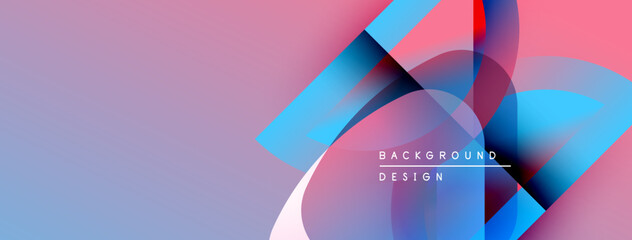 Poster - Abstract geometric shapes overlap, creating vibrant color gradients. Soft purple blends into pink, blue accents present modern design.