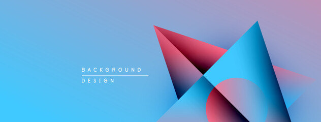 Poster - Abstract geometric shapes overlap, creating vibrant blue, pink gradients. Modern design elements suggest dynamic visual experience.