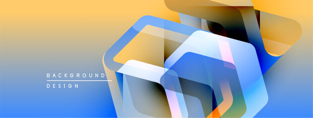 Poster - Abstract geometric shapes overlap, creating vibrant blue, orange gradient. Modern design elements suggest technology, innovation.