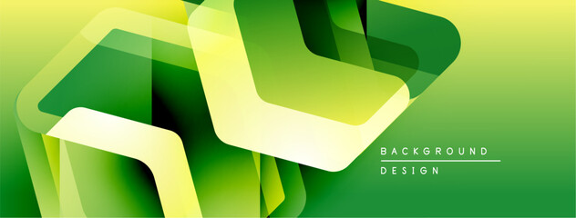 Aufkleber - Abstract geometric shapes overlap, creating vibrant green gradient background. Modern design elements suggest depth, texture.