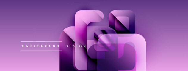 Poster - Abstract purple background. Overlapping geometric shapes create modern design. Gradient hues add depth, visual interest.