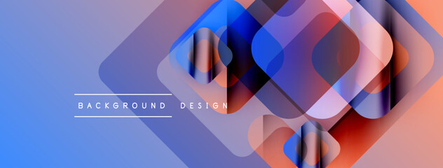 Poster - Abstract geometric shapes overlap. Blue, orange, purple hues create modern design. Minimalist style, clean lines, vibrant colors present.