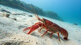 Red crustaceans like lobster, crayfish, and crab are found on beaches and rocks, fresh from the sea