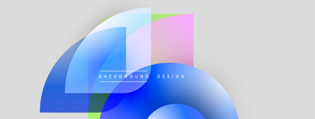 Poster - Abstract shapes overlap, creating vibrant color gradients. Minimalist design with text background design centered. Light gray backdrop provides contrast.