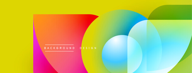 Poster - Bright abstract design features overlapping colorful circles, square. Yellow backdrop provides vibrant contrast, modern aesthetic.