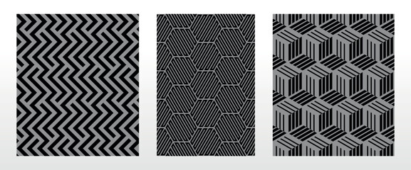 Poster - Geometric set of seamless black and gray patterns. Simple vector graphics