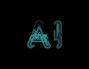Poster - Futuristic AI Logo With Neon Circuit Style For Artificial Intelligence, Cyber Technology, Neural Network, Virtual Assistants, And Tech Startup Projects. Digital Hi-Tech Look. Vector Illustration