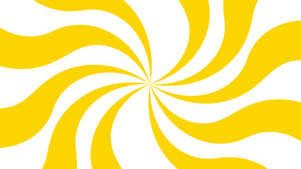 Poster - Abstract bold and clean background with a yellow and white spiral twist pattern. Curved, wavy rays forming vortex-like motion. Bright yellow and white stripes  high-contrast, hypnotic visual effect. 
