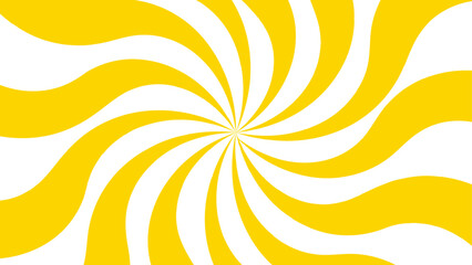 Poster - Abstract bold and clean background with a yellow and white spiral twist pattern. Curved, wavy rays forming vortex-like motion. Bright yellow and white stripes  high-contrast, hypnotic visual effect. 