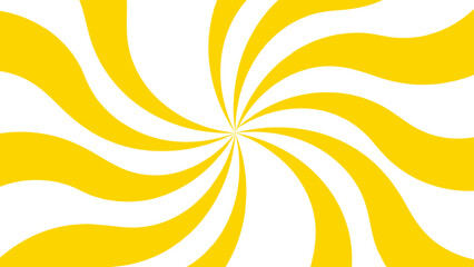 Poster - Abstract bold and clean background with a yellow and white spiral twist pattern. Curved, wavy rays forming vortex-like motion. Bright yellow and white stripes  high-contrast, hypnotic visual effect. 