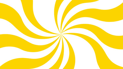 Poster - Abstract bold and clean background with a yellow and white spiral twist pattern. Curved, wavy rays forming vortex-like motion. Bright yellow and white stripes  high-contrast, hypnotic visual effect. 
