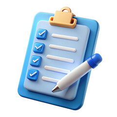 Wall Mural - 3d realistic checklist clipboard with pen isolated on transparent background
