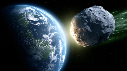 Wall Mural - A comet, an asteroid, a meteorite falls to the ground against a starry sky. Attack of the meteorite. Meteor Rain. Kameta tail. End of the world. Astranomy.	