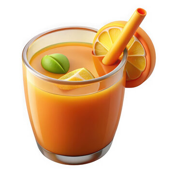 3d glass of orange juice with straw isolated on transparent background