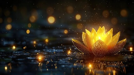 Poster - Serene lotus flower blooming in tranquil water nature scene nighttime calm environment close-up view
