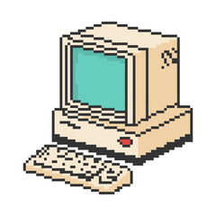 Poster - Old computer icon. Pixel art object in 8 bit style. Retro 80s,90s video game graphics.