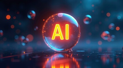 Aufkleber - Stock banner technology based on data science and innovation is used in Internet cyberspace by a round ball with AI text.