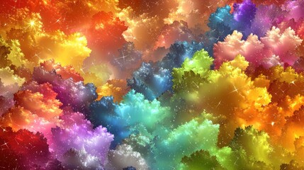 Poster -  Vibrant colorful clouds formation abstract art digital illustration fantasy environment aerial view creative concept
