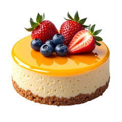 Poster - A cheesecake with strawberries and blueberries on top of the cake isolated on transparent background